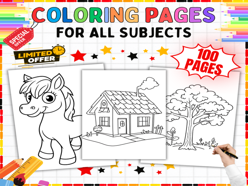 100 Colouring Pages Bundle | Easy, Cute Colouring Sheets for Classroom Learning