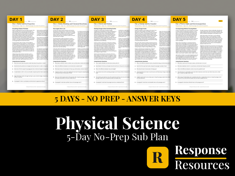 Physical Science Emergency Sub Plans - 5 Days No Prep Print and Go Worksheets
