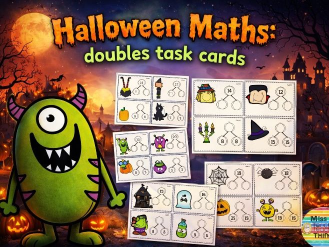 Halloween Maths - Doubles to 30 Task Cards - Maths Center