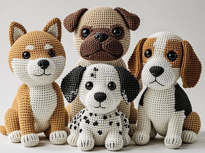 4 Dogs Crochet Bundle – Shiba, Pug, Dalmatian, Beagle