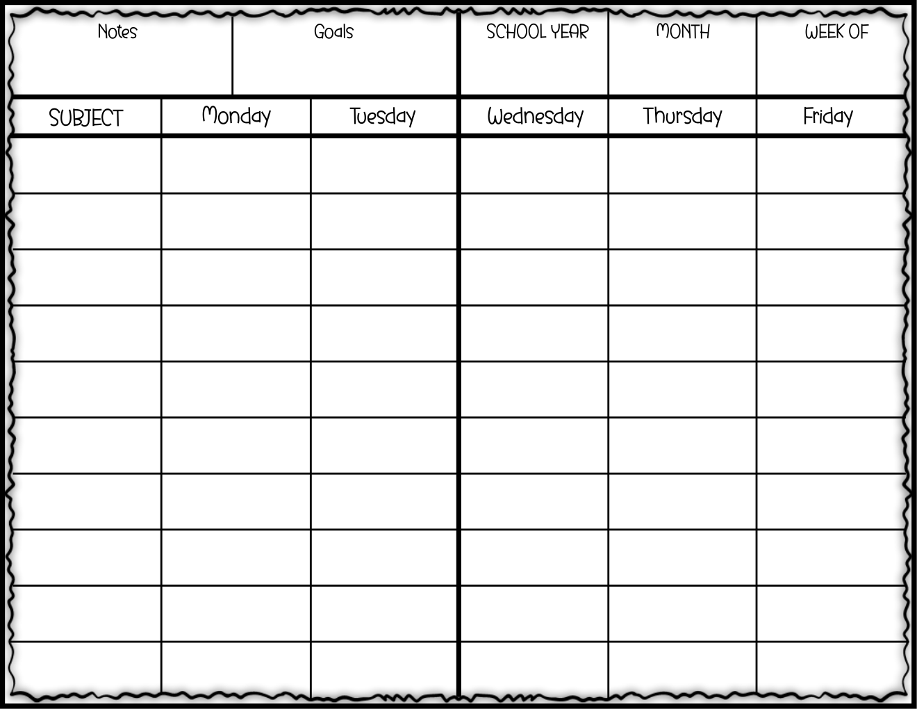 Blank Weekly Lesson Plan Templates - 4 Printable Teacher Planner ...