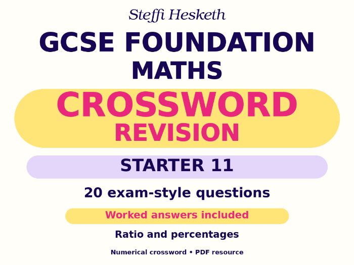 GCSE Foundation Maths Crossword Revision Starter 11