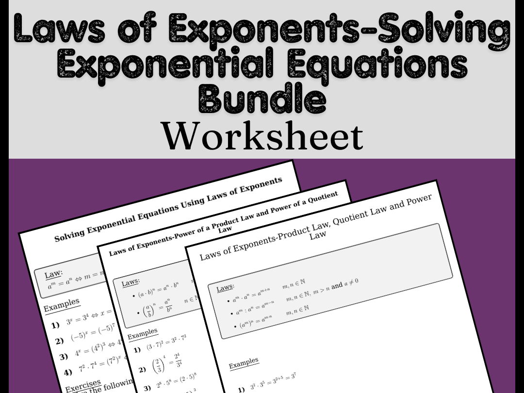 Laws of Exponents-Solving Exponential Equations Bundle
