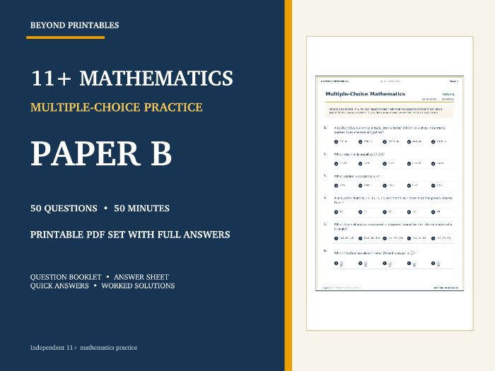 11+ Maths Practice Paper B | 50-Question Multiple Choice Test with Answers