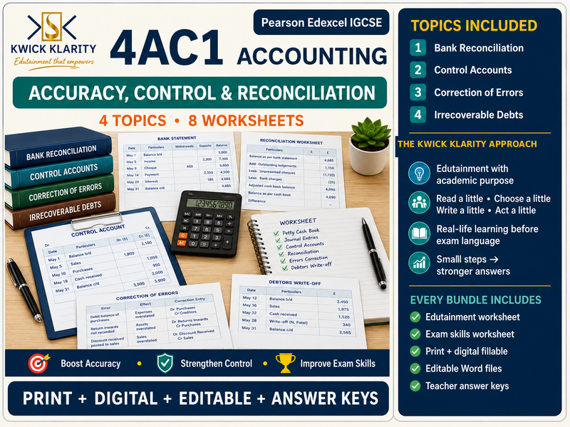 4AC1 Accounting - Accuracy, Control & Reconciliation - Printable, Digital & Editable