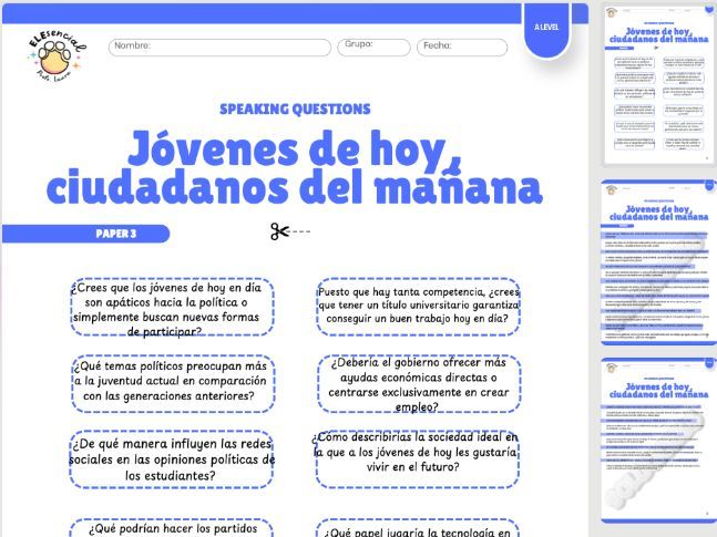 AS/A Level Spanish Speaking Cards: Jóvenes de hoy, ciudadanos del mañana