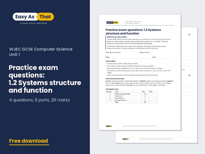 WJEC GCSE CS Unit 1 practice questions 1.2 (2025 spec)