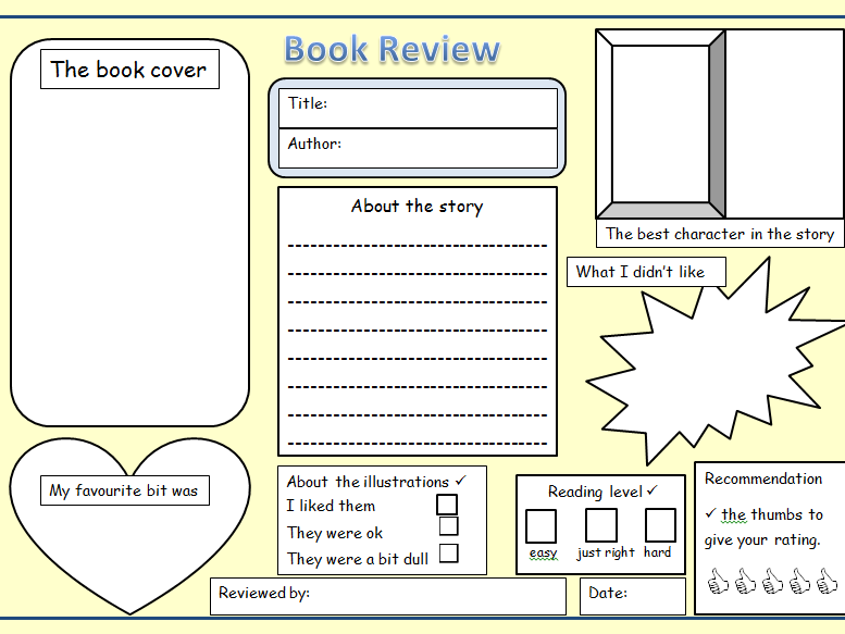 KS1 & 2 Book review blank template