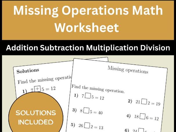 Missing Operations Math Worksheet | Addition Subtraction Multiplication Division