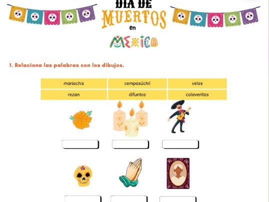 Day of the Dead  (Dia de muertos)- A1 Spanish Vocabulary Worksheet: Día de Muertos en México