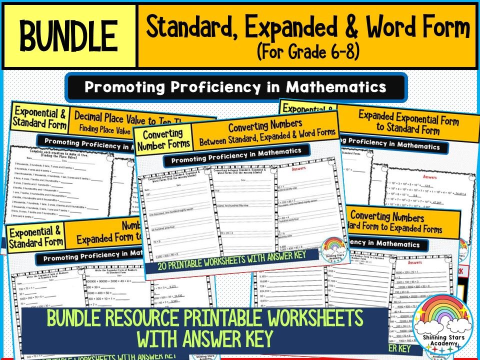 STANDARD, EXPANDED & WORD FORM Worksheets BUNDLE for GRADES 6–8 | Place Value, Number Representation & Form Conversion