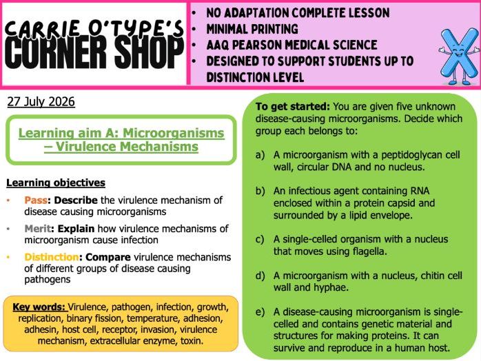 Unit 3A - Virulence of Microorganisms - AAQ Pearson Medical Science