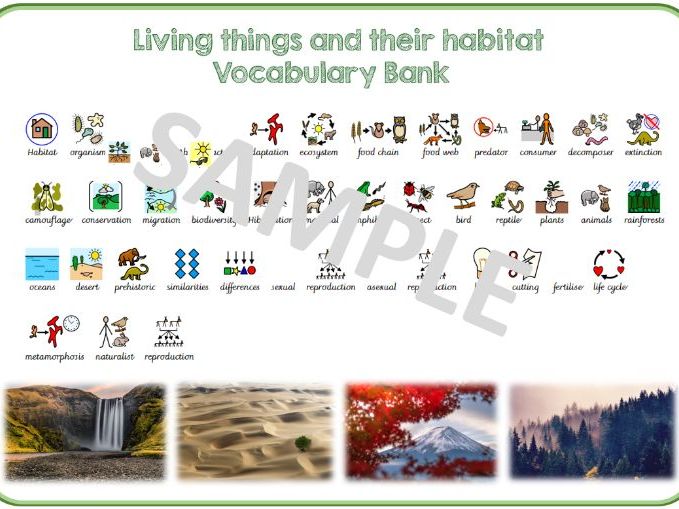 Living things and their Habitat Word Mat Widgit