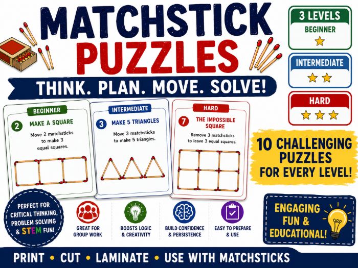 Matchstick Puzzles Challenge Pack for KS2 & KS3 STEM Activities