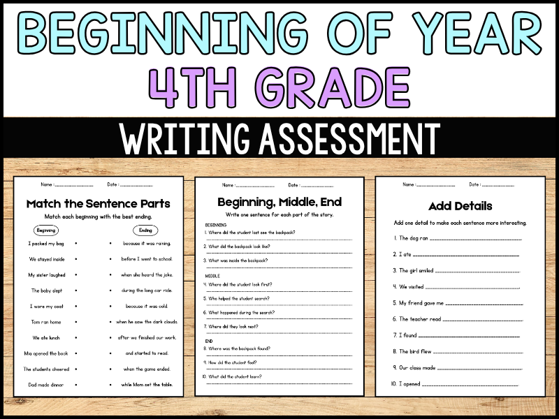 4th Grade beginning of the year Writing assessment | No prep ELA activities