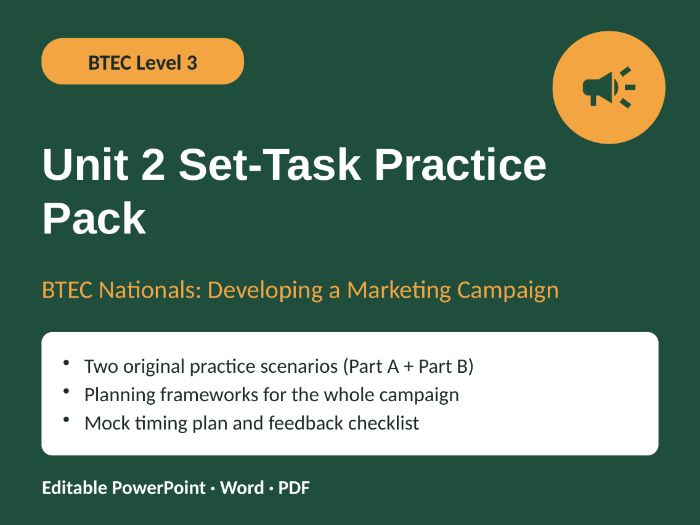 BTEC Nationals Unit 2 Developing a Marketing Campaign: Set-Task Practice Pack | 2 Scenarios