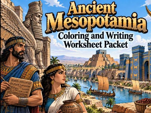 Ancient Mesopotamia Coloring & Writing Worksheet Bundle (24 Worksheets)