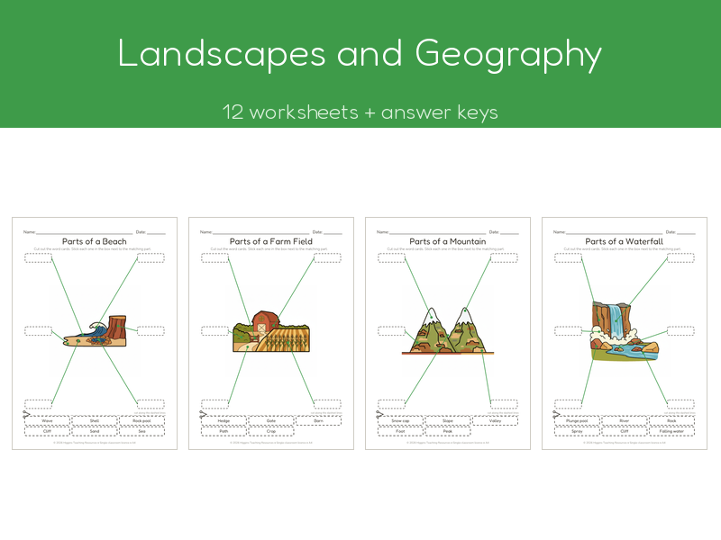 Landscapes and Geography | Label the Parts Worksheets | 12 Sheets + Answers