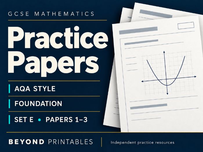 GCSE Maths AQA-style Foundation Set E: Papers 1, 2 and 3 + Mark Schemes