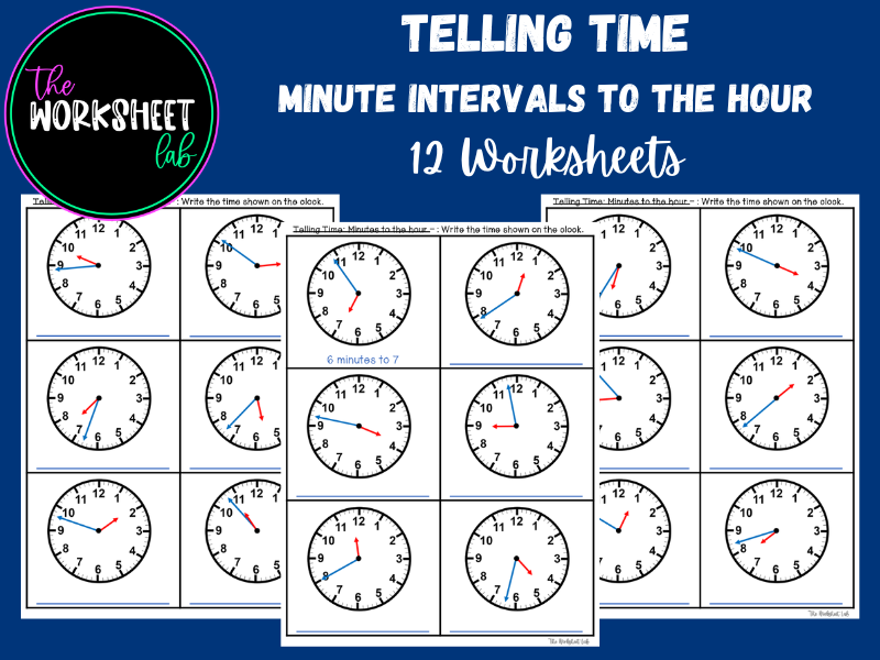 Telling Time: Minute Intervals TO the Hour Worksheets