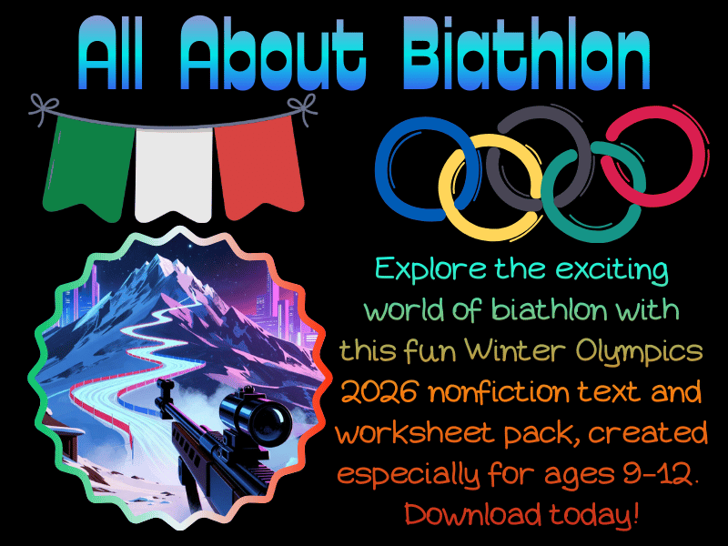 Biathlon for Kids: Fun Nonfiction Text & Worksheets, Italy Winter Olympics 2026!