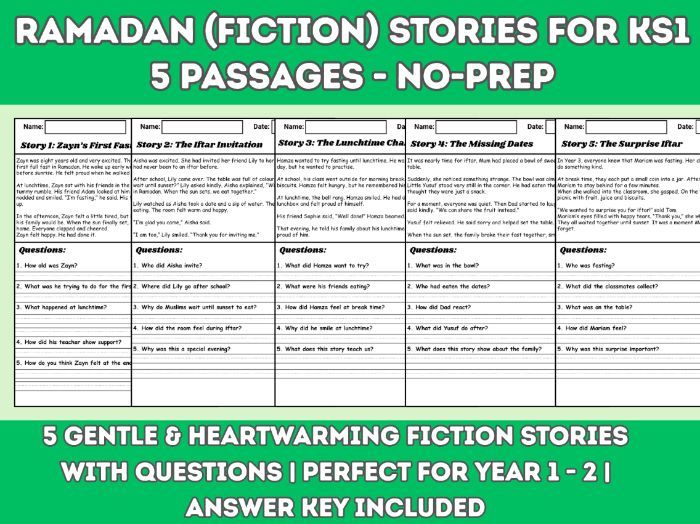 Ramadan Stories KS1 | 5 Fiction Comprehension Passages + Questions 2026 | No-prep | year 1-2