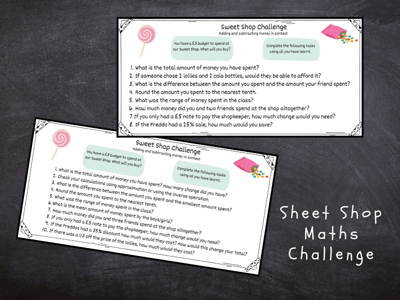 Sweet Shop Maths Challenge Cards