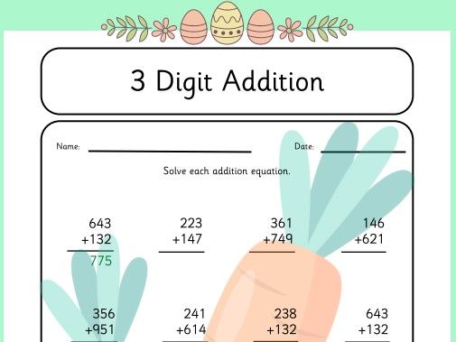 Easter themed 3 digit addition and subtraction