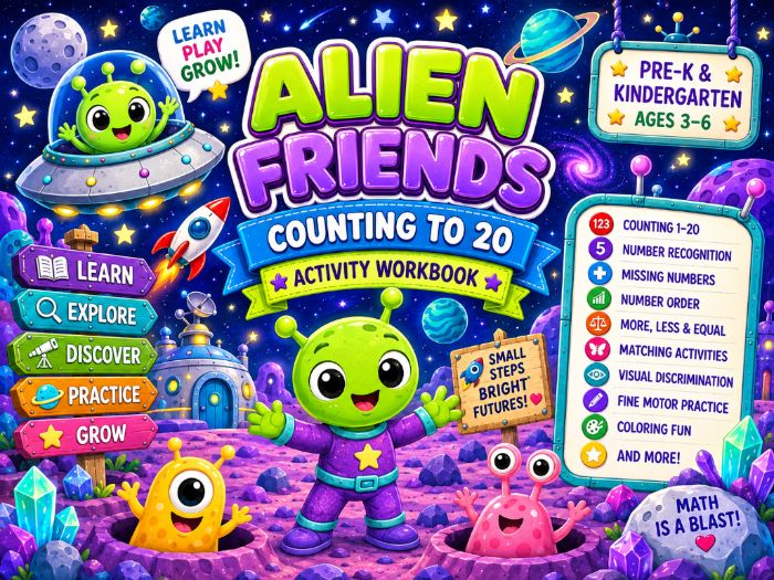Alien Friends Counting to 20 Worksheets | Space Math Activities for Pre-K & Kindergarten