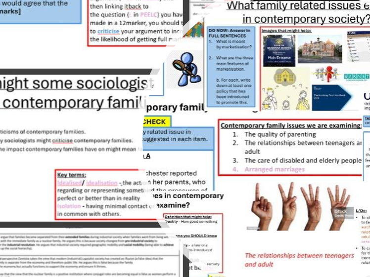 AQA GCSE Sociology: Family - Contemporary family issues (incl dysfunctional families) BUNDLES