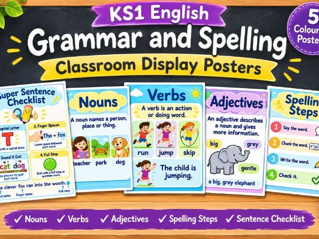 KS1 English | Grammar and Spelling | 5 Colourful Classroom Display Posters