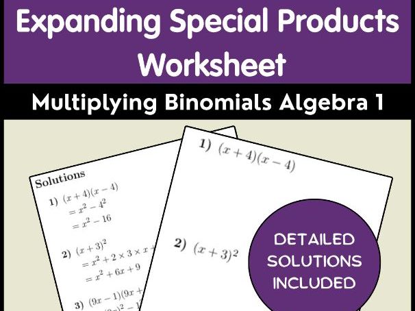 Expanding Special Products Worksheet | Multiplying Binomials Algebra 1