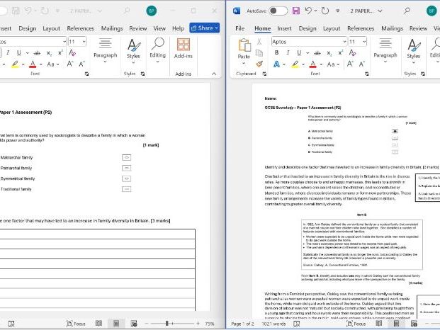 GCSE AQA Sociology The Family End of Topi Assessment (20 Marks) with Model Answers & Structure Guide