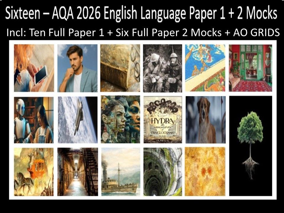 Sixteen AQA 2026 English Language Paper 1 + 2 Mocks | AO GRIDS