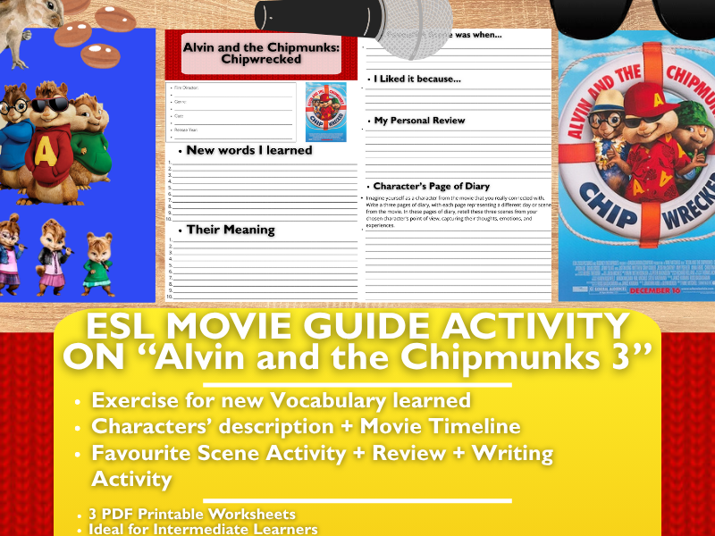 ESL Movie Guide Worksheets on "Alvin and the Chipmunks: Chipwrecked"