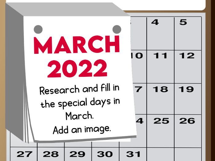 Calendar Work Special Days In March Teaching Resources Calendar Work Special Days In March Teaching Resources