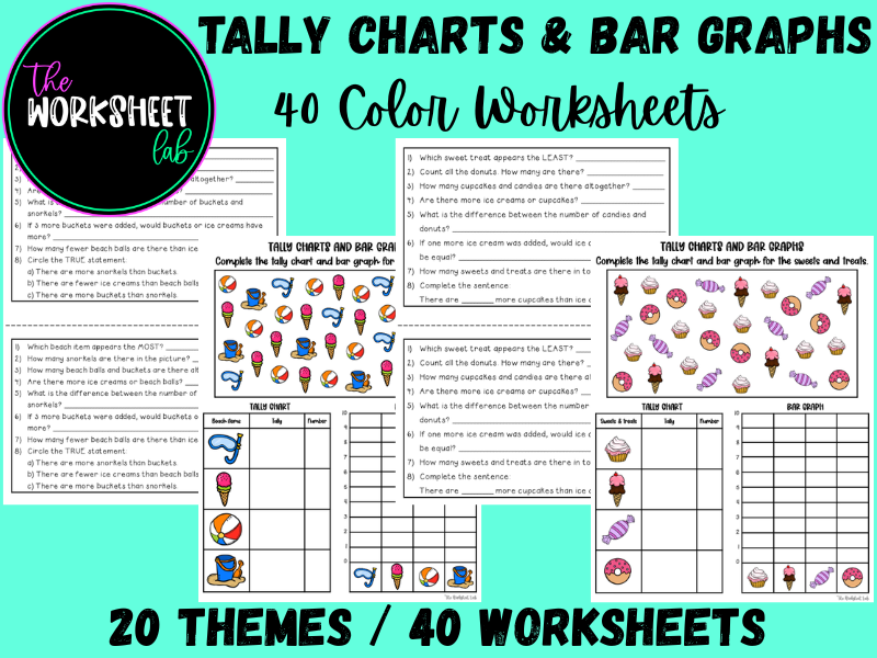 Data Handling/Statistics: Tally Charts and Bar Graphs Colour Worksheets