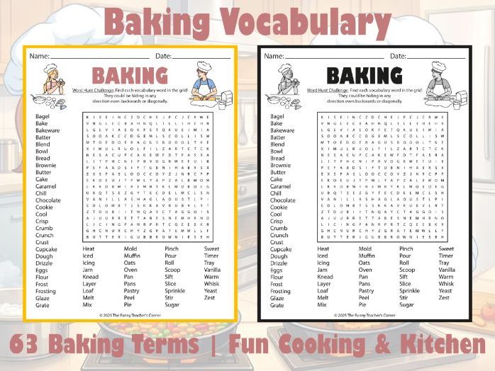 Baking Vocabulary Word Search | 63 Baking Terms | Fun Cooking & Kitchen Activity