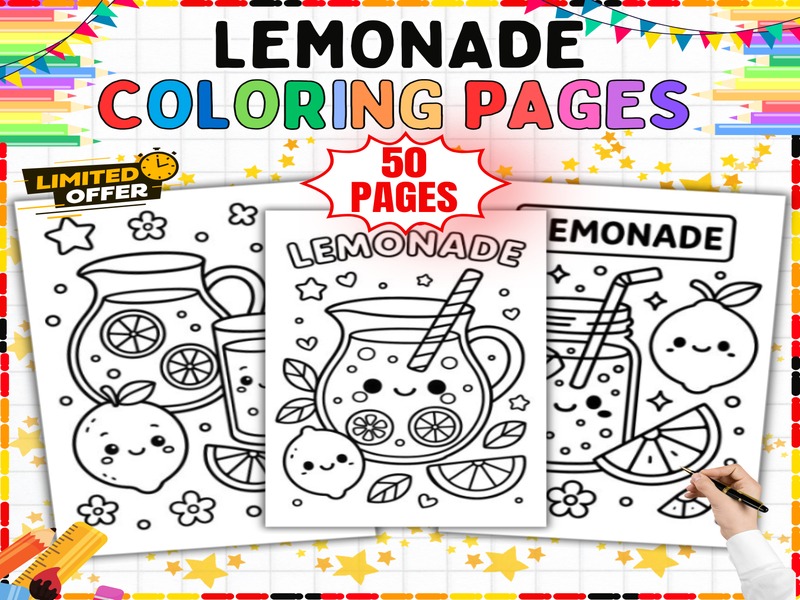 Lemonade Stand Coloring Pages | 50 Sheets | Summer Printables for Kids