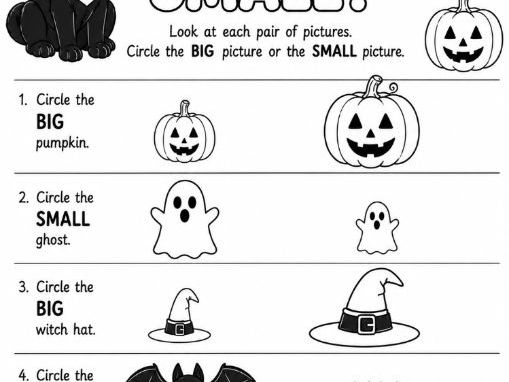 Halloween Big and Small Worksheets Ages 4-7