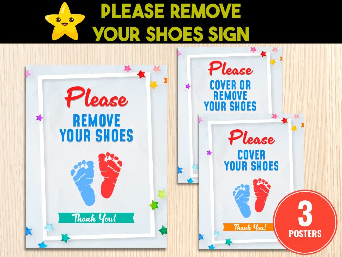Please Remove Shoes Sign for Daycare, Childcare | Infant Room Cover Shoe Poster