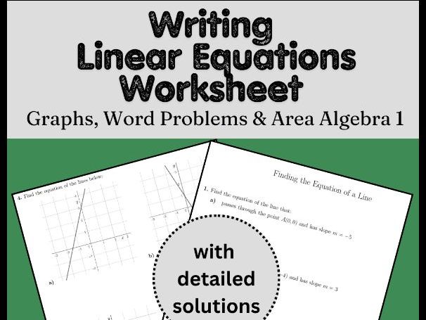 Writing Linear Equations Worksheet | Graphs, Word Problems & Area | Algebra 1