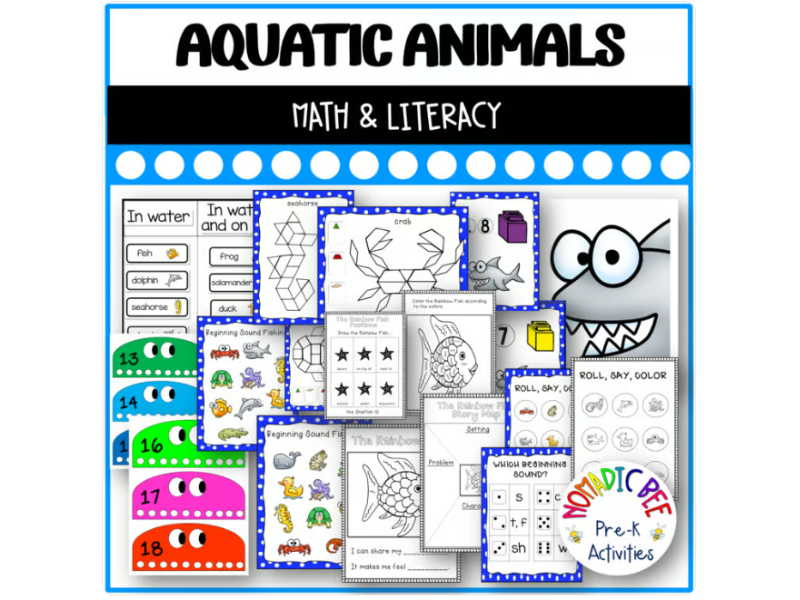 Aquatic Animals Printable Math and Literacy Centers