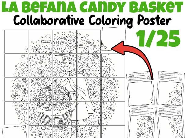 La Befana Candy Basket Collaborative Poster | Winter Coloring Classroom Art