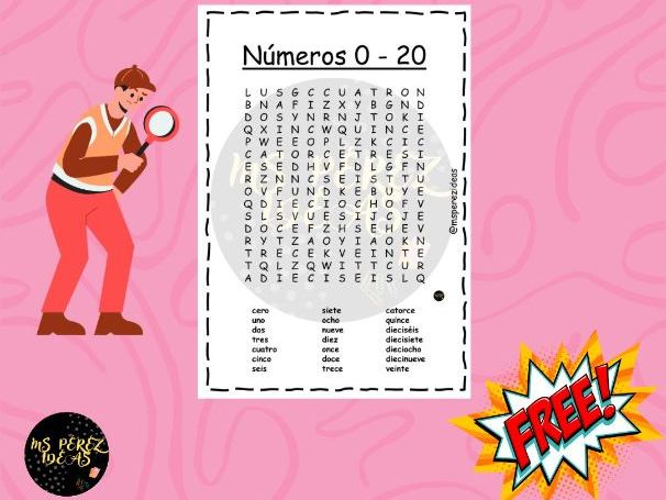 Sopa de Letras Números 0-20 21-31 - Word search Numbers 0-20 21-31
