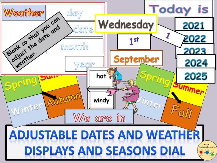 Monthly Weather Calendar 2023 Calendar Adjustable/Editable Weather Pictures Days, Dates, Months, Years,  Seasons Back To School | Teaching Resources
