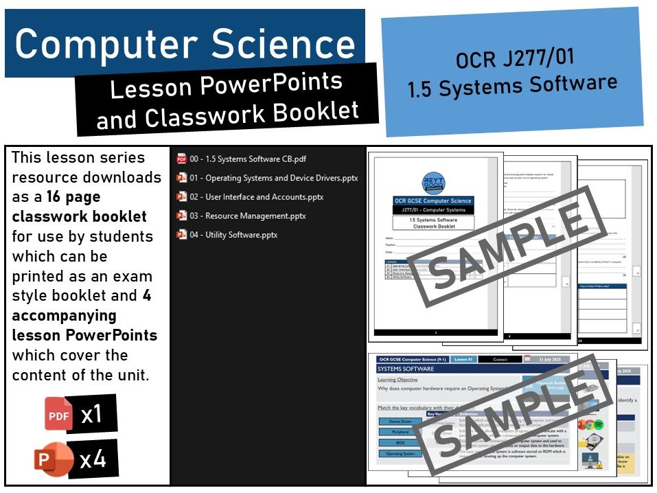 OCR GCSE Computer Science (J277) 1.5 Systems Software Lesson PowerPoints and Classwork Booklet.