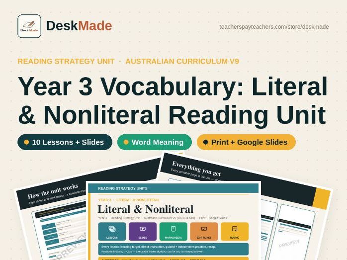 Year 3 Literal & Nonliteral Reading Unit | Australian Curriculum V9
