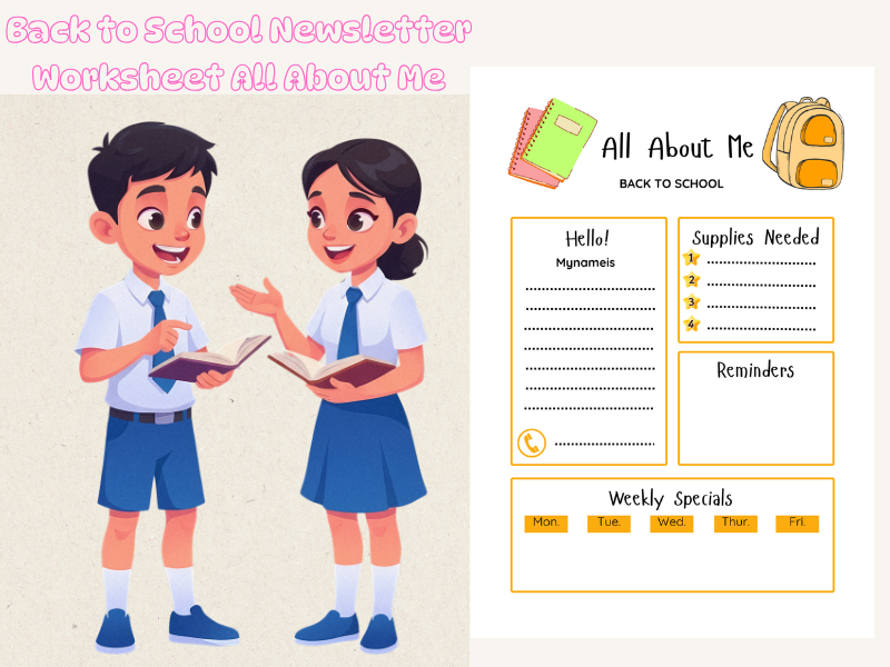 Back to School All About Me Worksheet & Teacher Newsletter | Printable Classroom Activity