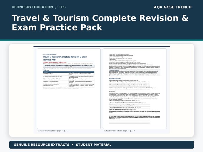 AQA GCSE French 8652 - Travel & Tourism Complete Revision & Exam Practice Pack